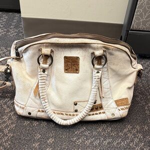 STS Ranchwear Cream and Tan Leather Satchel